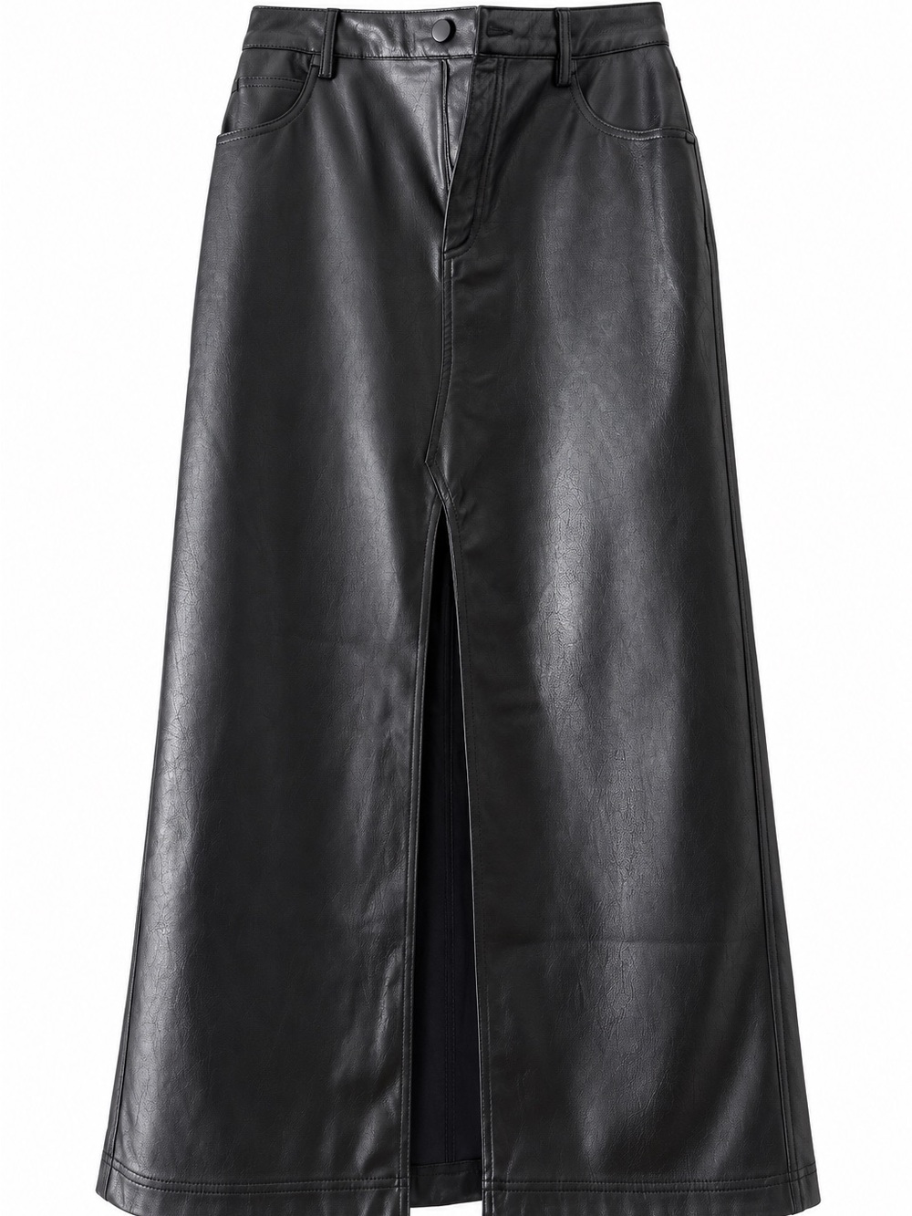 Pilcro Black Faux Leather Maxi Skirt with Center Front Slit